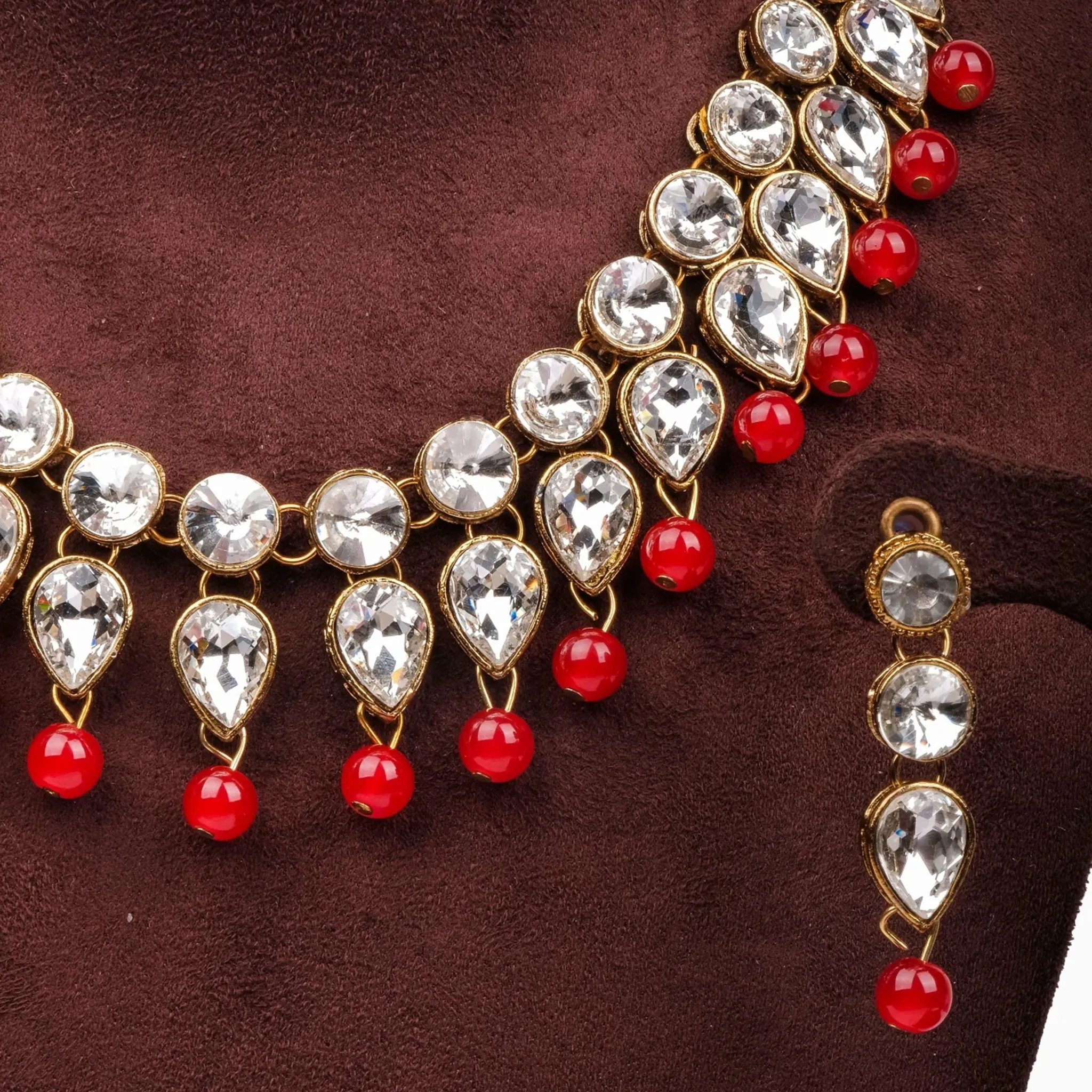 Red Pearl Necklace Alloy Jewel Set