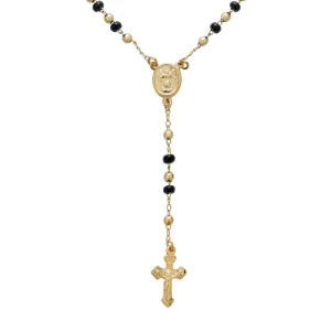 Religious Black & Gold Bead Rosary Necklace with Virgin Mary & Crucifix Cross