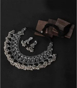 Ronak german silver peacock Choker Necklace set