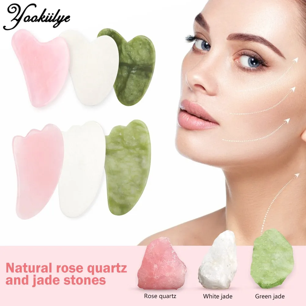 Rose Quartz Face Massager Gua Sha Scraper Natural Jade Stone Skin Care Massager for Body Facial Neck Back Beauty Health Eye SPA