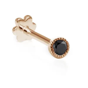 Scalloped Genuine Black Diamond Threaded Stud Earring by Maria Tash in 18K Rose Gold. Flat Stud.