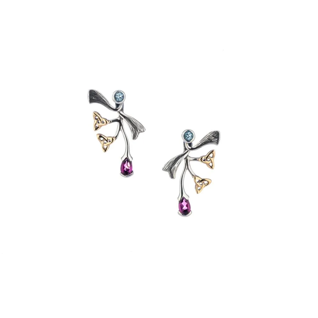 Silver and 10k Gold Rhapsody Post Earrings - Amethyst/Rhodolite or Topaz/Rhodolite