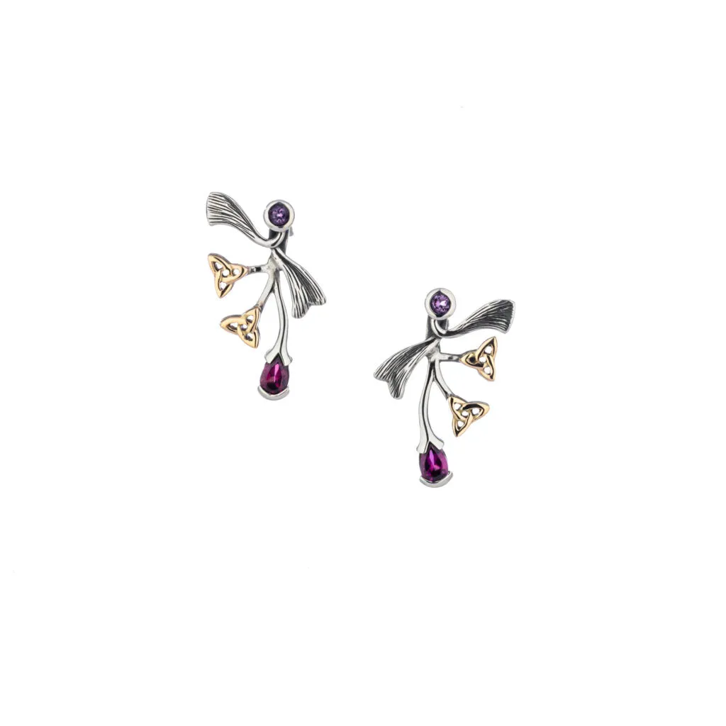 Silver and 10k Gold Rhapsody Post Earrings - Amethyst/Rhodolite or Topaz/Rhodolite