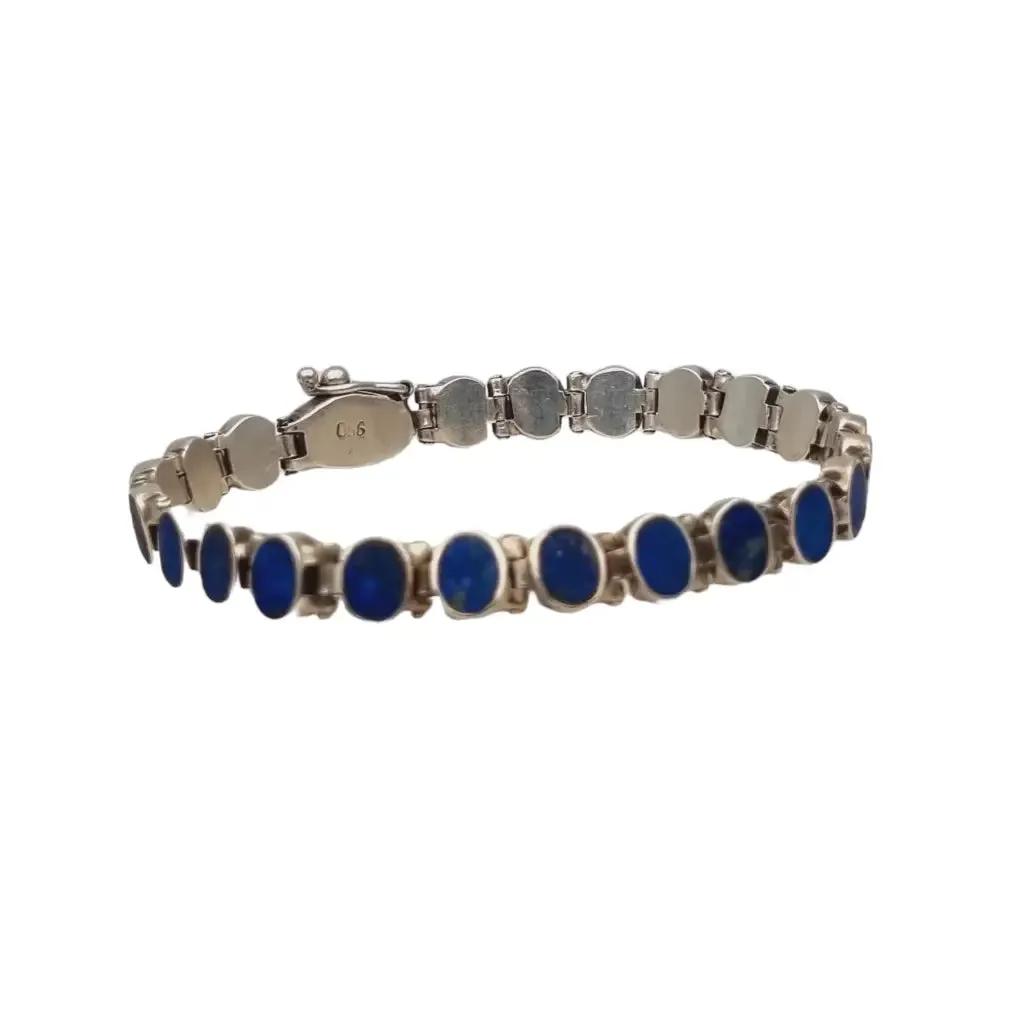 Silver and blue lapis lazuli bracelet, retro boho for women, 950 silver, 70s.