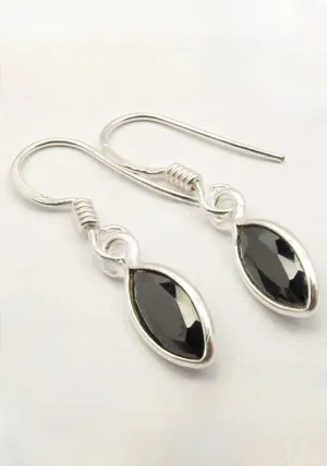 Solid Silver Black Onyx Marquise Drop Earrings