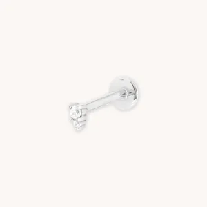 Solid White Gold Stacked Crystal Piercing Stud