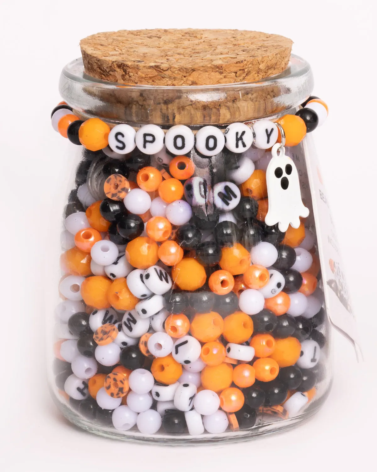 SPOOKY Halloween White Letter Bead and Ghost Charm DIY Bead Jar