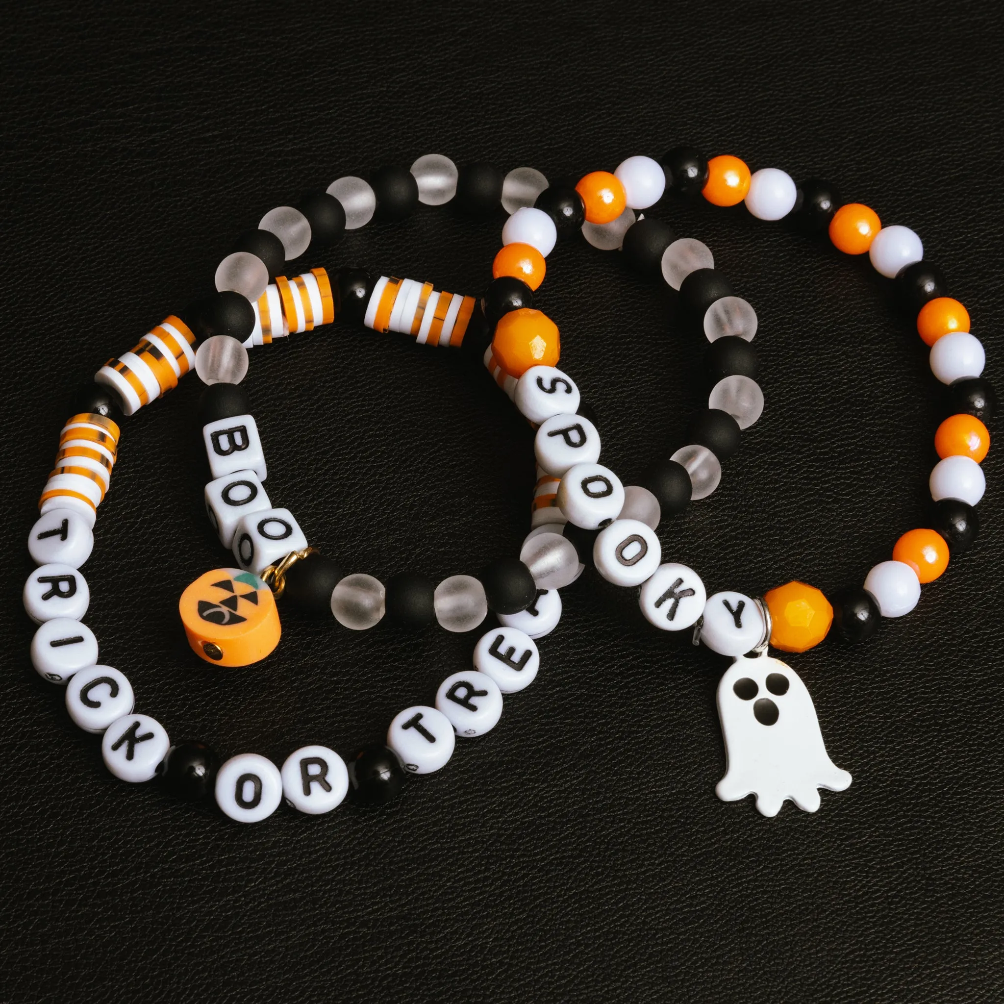 SPOOKY Halloween White Letter Bead and Ghost Charm DIY Bead Jar