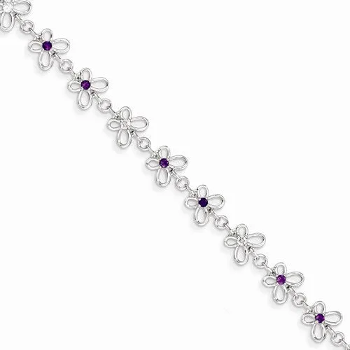 Sterling Silver Amethyst & Diamond Bracelet