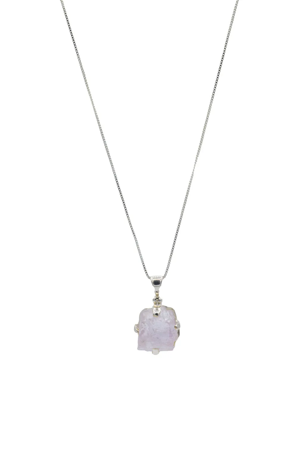 Sterling Silver Raw Pink Kyanite Gemstone Pendant Necklace