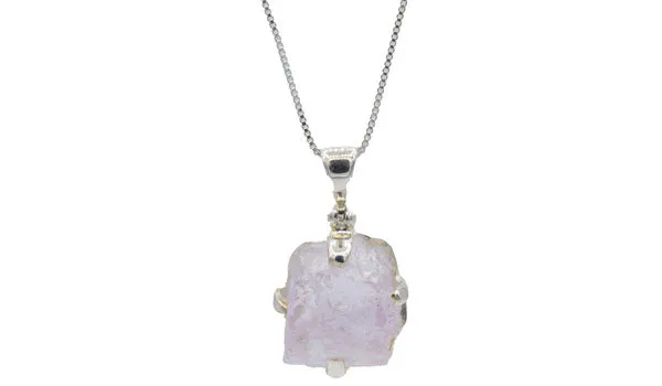 Sterling Silver Raw Pink Kyanite Gemstone Pendant Necklace