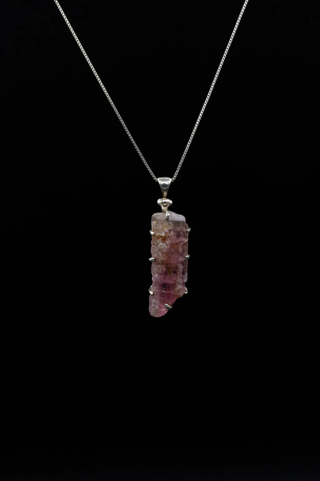 Sterling Silver Raw Watermelon Tourmaline Necklace