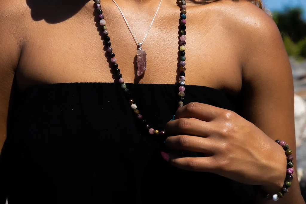 Sterling Silver Raw Watermelon Tourmaline Necklace