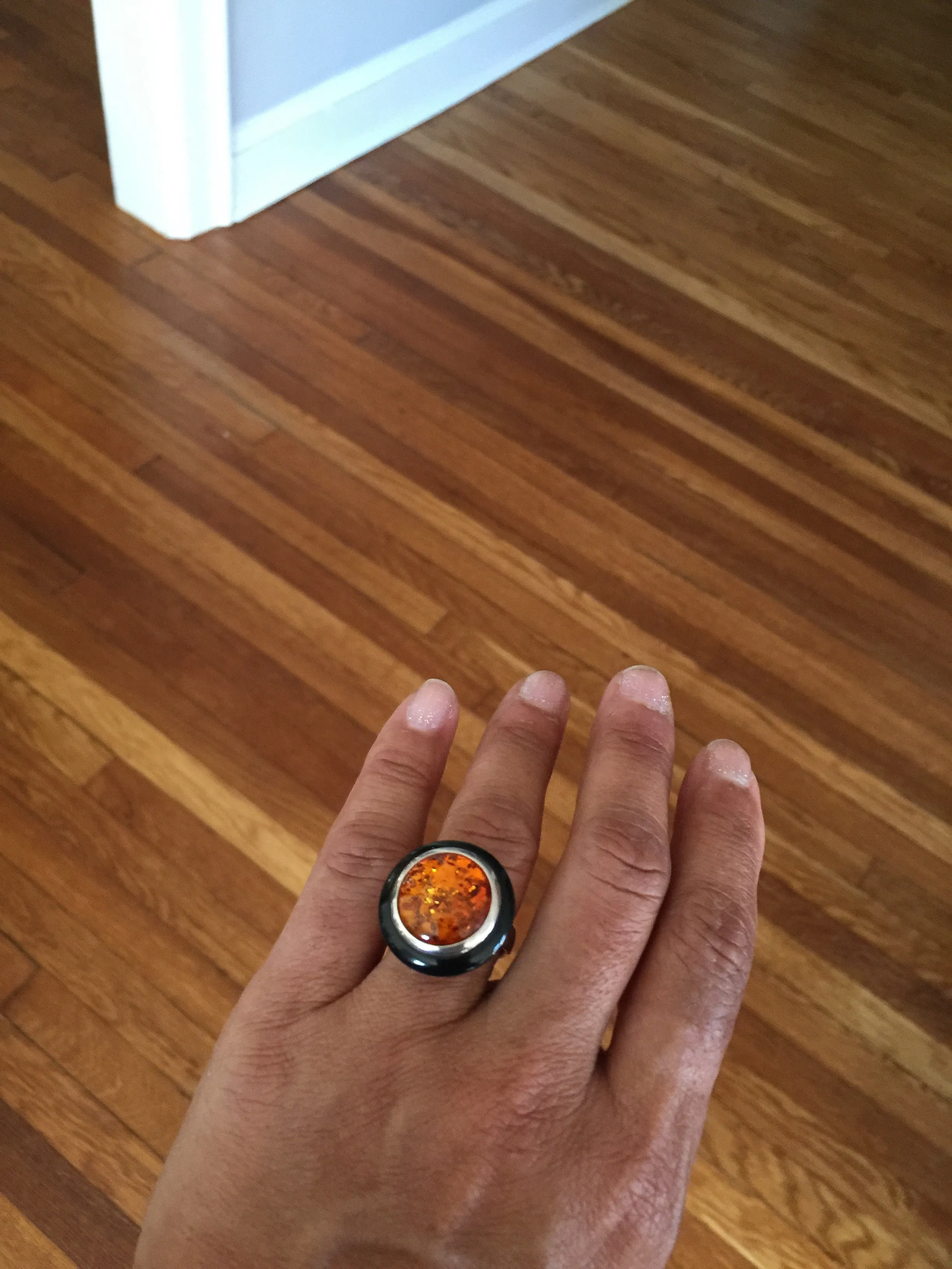 Sterling Silver Ring with Onyx and Amber!