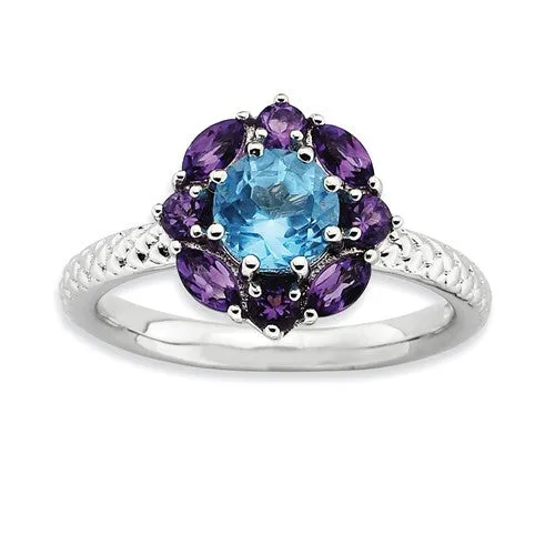 Sterling Silver Stackable Expressions Amethyst And Blue Topaz Ring