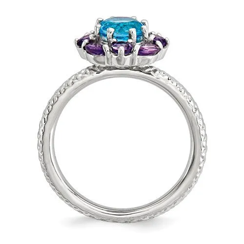 Sterling Silver Stackable Expressions Amethyst And Blue Topaz Ring