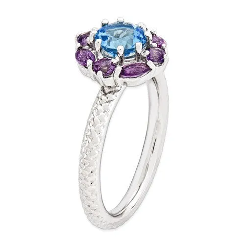 Sterling Silver Stackable Expressions Amethyst And Blue Topaz Ring