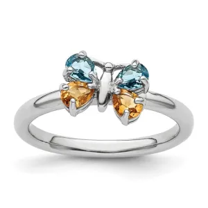 Sterling Silver Stackable Expressions Blue Topaz & Citrine Butterfly Ring