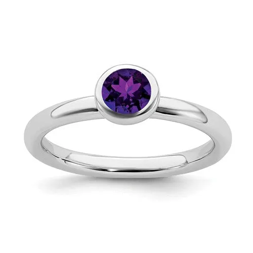 Sterling Silver Stackable Expressions Low 4mm Round Amethyst Ring