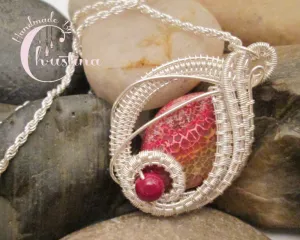 Sterling Silver Wire Woven & Fire Agate Pendant