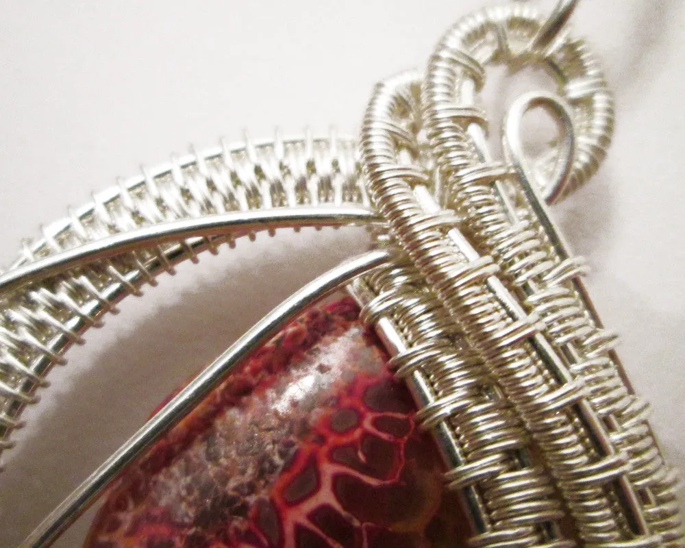 Sterling Silver Wire Woven & Fire Agate Pendant