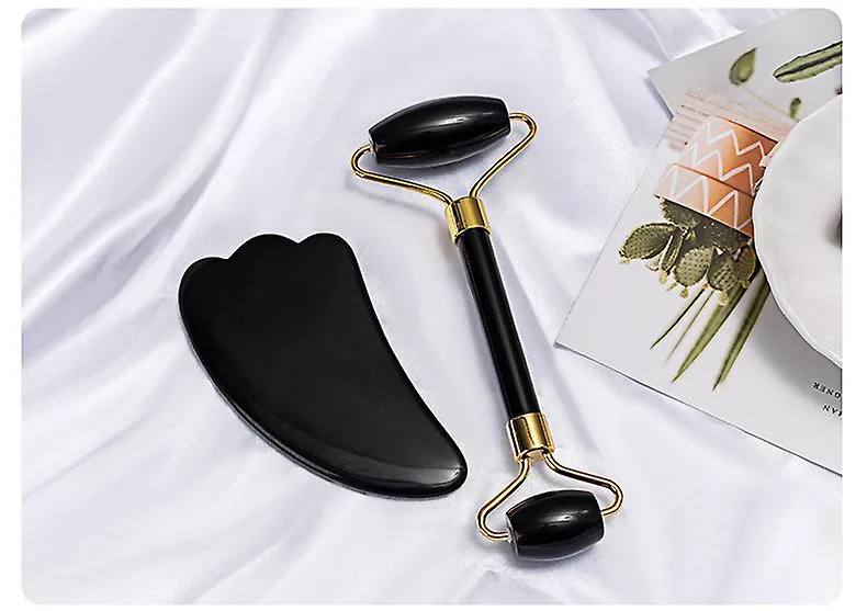 Style 2 Black 2 In 1 Facial Massage Roller Guasha Board Kit Double Heads Jade Stone Face Lift Skin Relaxation Slimming Gua Sha BeAUty Tool Fa1701