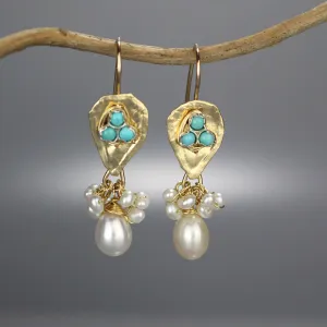 Turquoise Pearl Gold Filled Protection Earrings