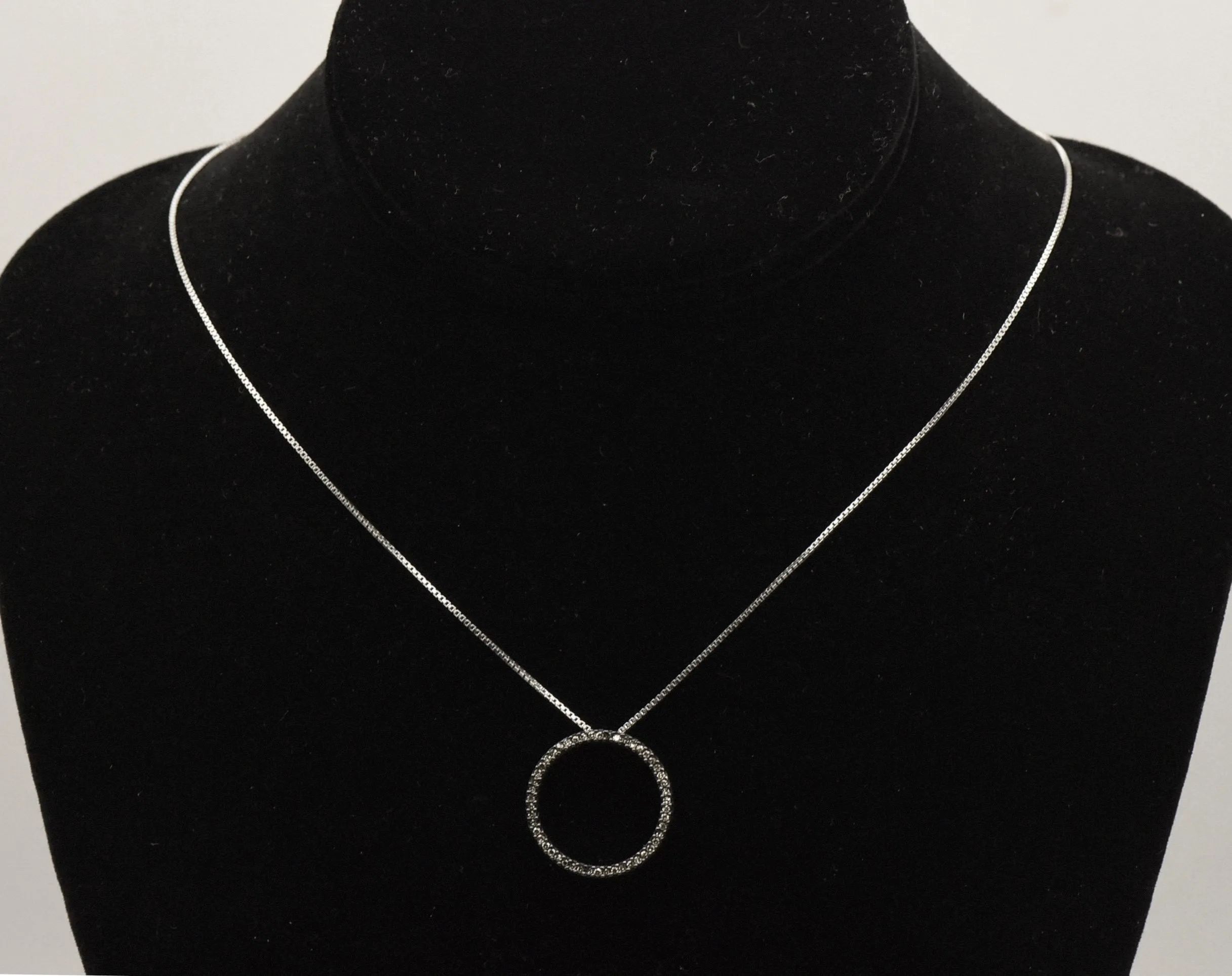 Vintage Diamond Sterling Silver Hoop Pendant on Sterling Silver Chain Necklace - 18"