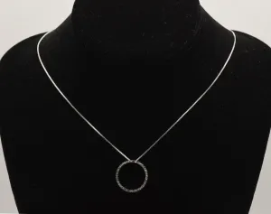 Vintage Diamond Sterling Silver Hoop Pendant on Sterling Silver Chain Necklace - 18"