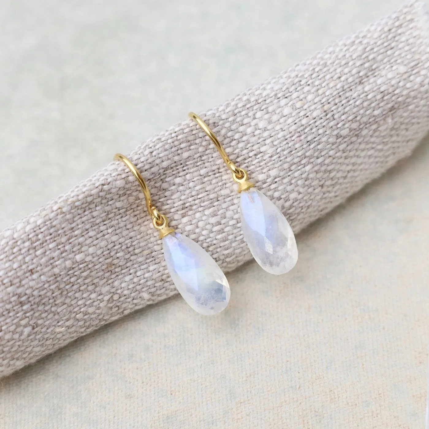 Wire Faceted Rainbow Moonstone Earrings