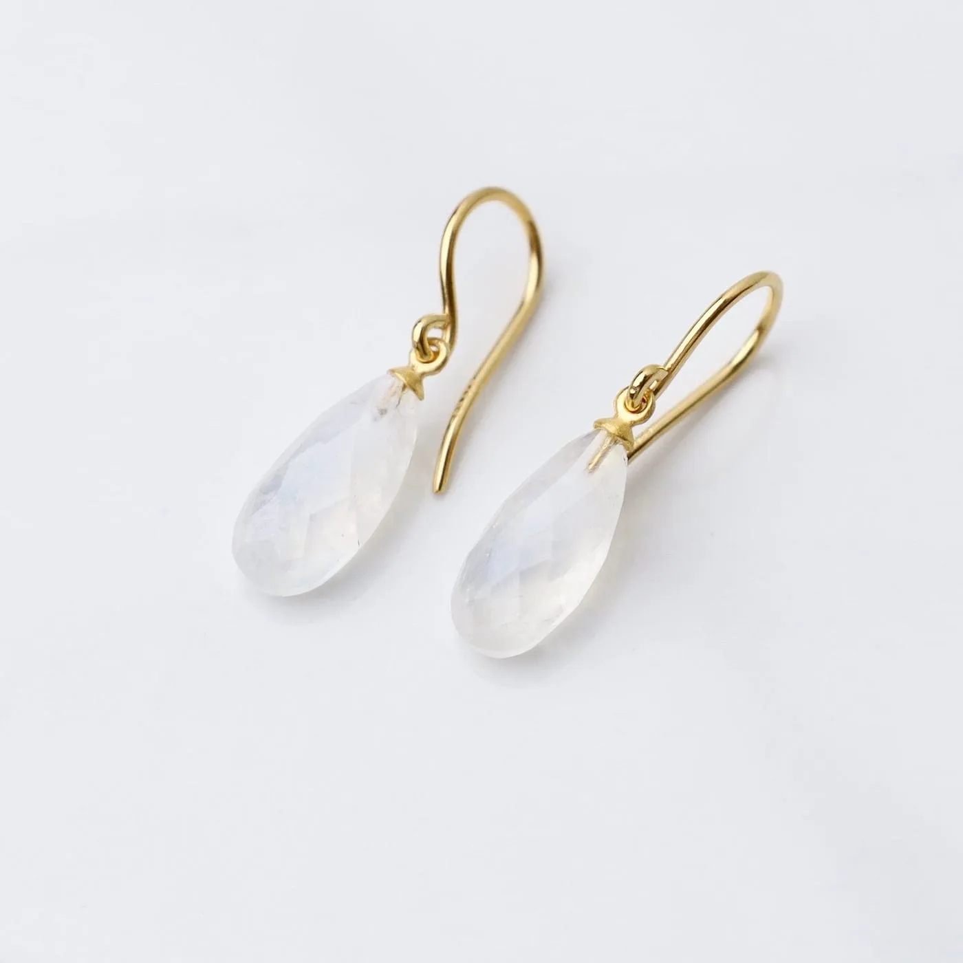 Wire Faceted Rainbow Moonstone Earrings