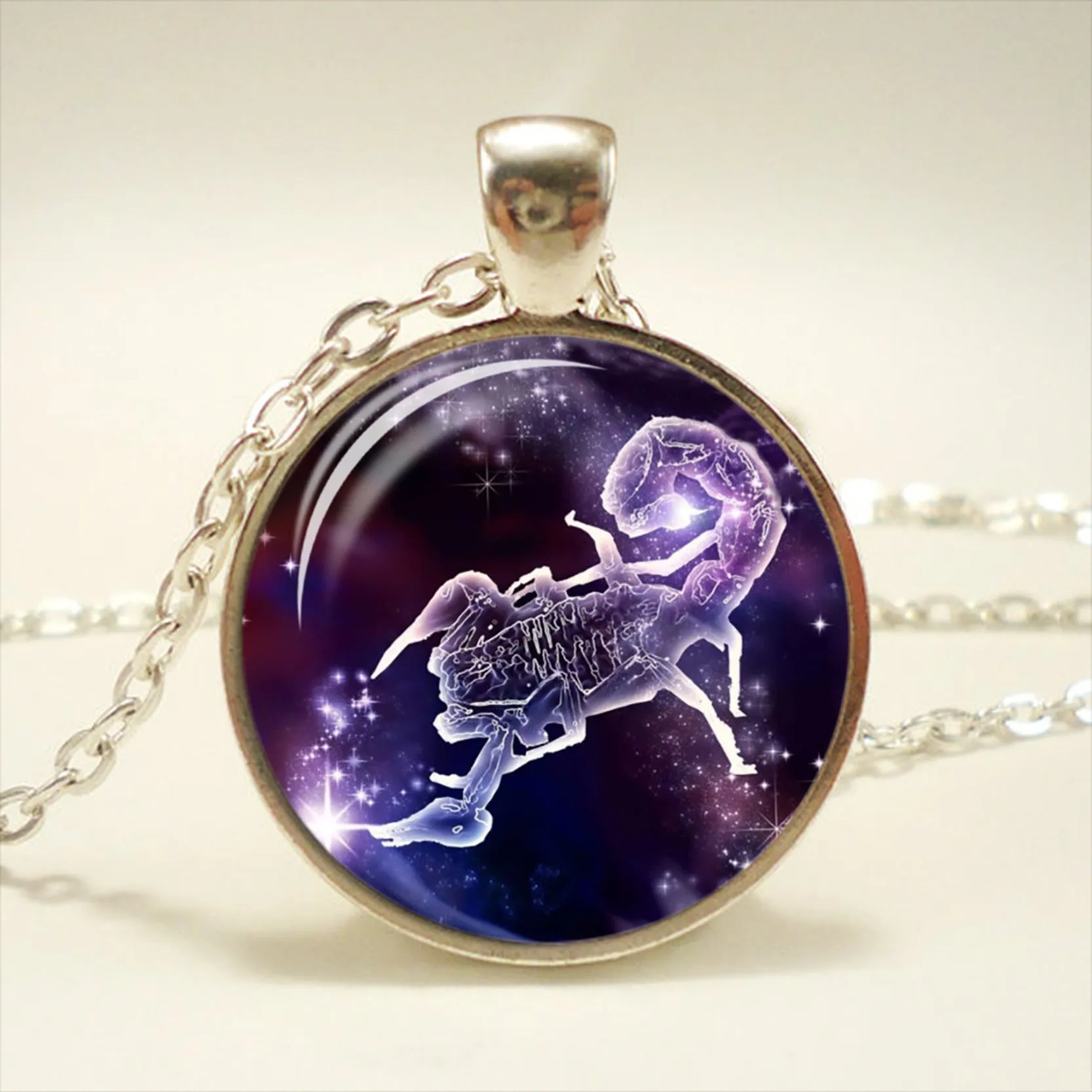 Zodiac Glass Pendant Necklace