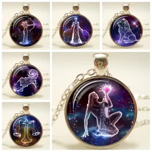 Zodiac Glass Pendant Necklace